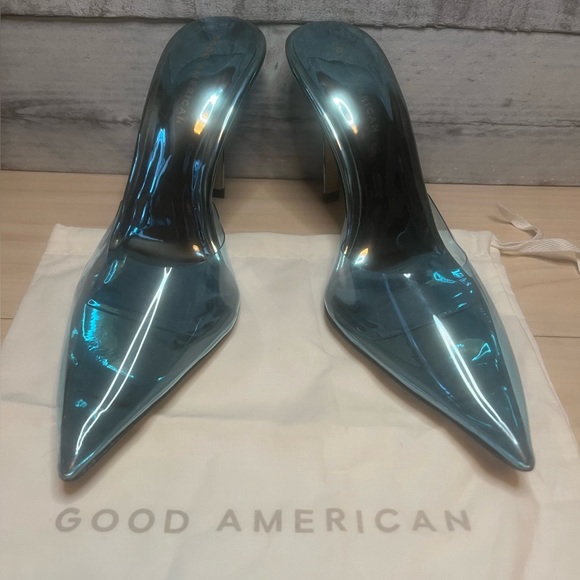 GOOD AMERICAN CINDER-F*CKING-RELLA MULE TRANSLUCENT BLUE NWOB INCLUDES SHOE BAG - Picture 9 of 14